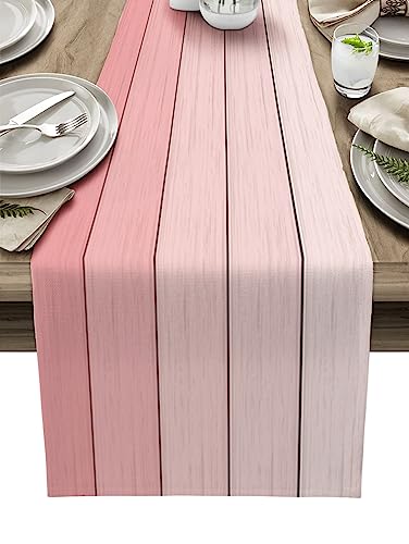 Vandarllin Table Runners Small 13X36 Inches Ombre Blush Pink,Cotton Linen Farmhouse Retro Rustic Barn Wood Texture Tablecloths Non-Slip Party Table Decorations for Kitchen,Home,Dining,Outdoor, - color: Blush Pink, size: Small 13x36