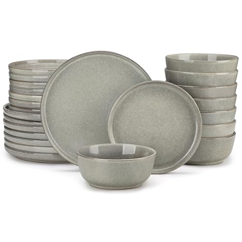vancasso ANYA 24 Pieces Plates and Bowls Set, Stone Grey Dinnerware Sets, Reactive Glaze Dishes Set for 8, Ceramic Dishware Sets Kitchen Dinner Set, Microwave & Dishwasher Safe - color: Stone Gray, size: 24 Pcs (Service for 8)
