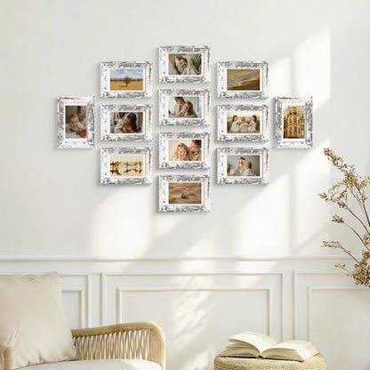 Vittanly 4x6 Picture Frames Set of 12, Wall & Tabletop, Distressed White | Display Pictures 3.5x5 with Mat or 4x6 without Mat, Small Photo Frames, Engineered Wood with Shatter Resistant Plexiglass - color: Distressed White, size: 4x6