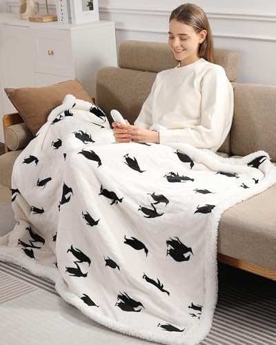 Electric Blanket Cute Heated Throw Blanket Penguin Print 50X60in for Winter - color: Penguin Print, size: Throw 50" x 60"