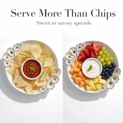 Mud Pie Oyster Chip And Dip Bowl Set, 2x10.5 | Chip and Dip Bowl