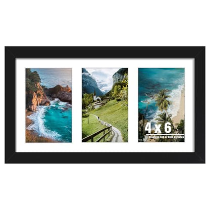 DUENPY 8x14 Collage Picture Frame, 4x6 Collage Picture Frame Displays Three 4x6 inch Photos, or 8x14 (Without Mat) for Available Horizontal Wall Mounting Display and Vertical, Black. | Wall Mount Display, Horizontal & Vertical, 8x14 (Without Mat) Photo Fr