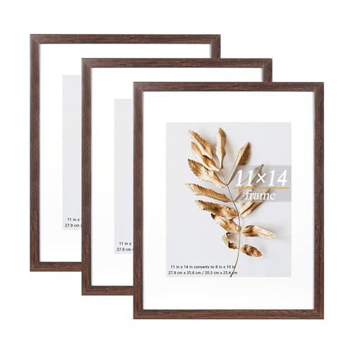 11x14 Picture Frame Brown 3 Pcs Frames can Display 8x10 Picture with Mat or 11x14 Without Mat on the Wall - color: Brown, size: 11x14 in-3Pack