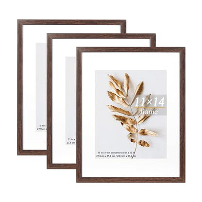 11x14 Picture Frame Brown 3 Pcs Frames can Display 8x10 Picture with Mat or 11x14 Without Mat on the Wall - color: Brown, size: 11x14 in-3Pack