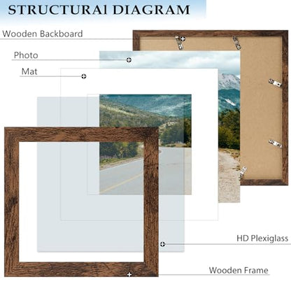 6x6 Picture Frame with 4x4 Mat Deep Brown, Display 4x4 with Mat or 6x6 Without Mat, Wood 6 by 6 Photo Frame, 6 x 6 Frame for Wall Hanging and Tabletop Display, Deep Brown, 3 Pack - size: 6x6 inch