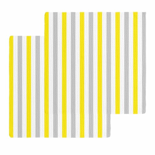 Kitchen Towels Set Yellow Grey Stripes Waffle Weave Dish Towels 2 Pack Lines Striped Absorbent Quick Drying Hand Tea Towels for Kitchen Bathroom Cleaning Dish Cloths Gift 12x12 Inch - color: Gray Yellow, size: 12"x12"