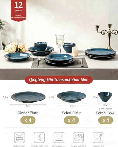 4-piece set, ceramic, natural active glaze plate and bowl set, microwave and dishwasher compatible tableware set, shatterproof and scratch resistant dinner set, irregular edge design, sky blue - color: style - 2