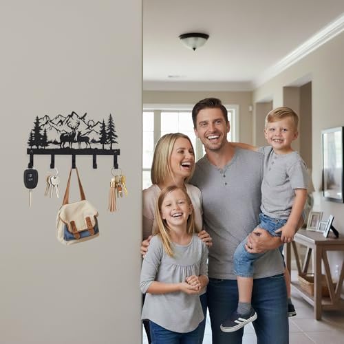 Deer Mountain Metal Key Holder Wall Mount Key Holder for Wall Rustic Cabin Decor Key Rack Hooks Hanger Woodland Wildlife Wall Art Entryway Organizer Housewarming Hunting Gifts - size: Small, style: Deer
