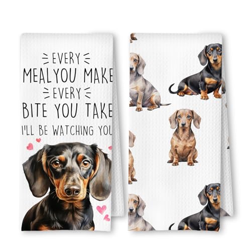 Dachshund Kitchen Towels Set of 2, Dachshund Gifts for Women Dish Tea Towels for Kitchen Decor, Weiner Dog Doxie Gifts, Weiner Dog Decor Hand Towels, 16x24 Inches - color: Dachshund Watching