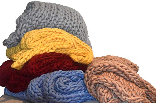 Chunky Knit Blanket (50X60 Inches) Warm Soft Cozy for Lounge Sofa & Bedroom Handmade Knitted Yarn Throw Blanket (Blue, 1) - color: Blue