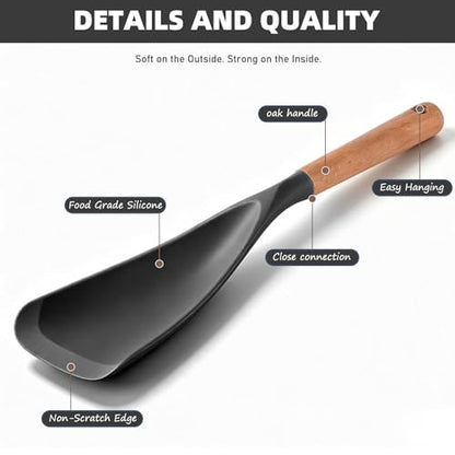 Cooking Spoon for Nonstick Cookwares, Multifunction Spatula Spoon, Great for Both Cooking and Serving, Wood Handle Spoon for Stirring, Mixing, Serving (2, GRAY) - color: Gray