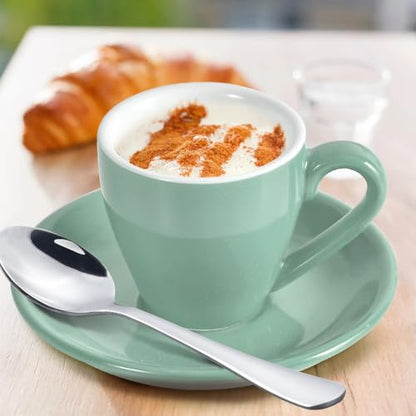 homEdge Porcelain Espresso Shot Cup Set with Saucers and Stainless Steel Spoons - 80 ml / 2.67 oz, Set of 4, Mint Green - color: Mint Green