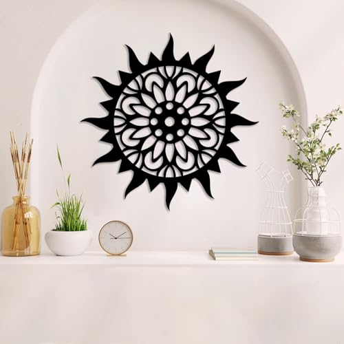 Sunburst Metal Wall Decor, Metal Sun Flower Art, Sun Burst Wall Hanging, Home Decor, Wall Art for Living Room, Bedroom, or Patio (Black, 28"x28"|70x70cm) - color: Black, size: 28"L x 28"W