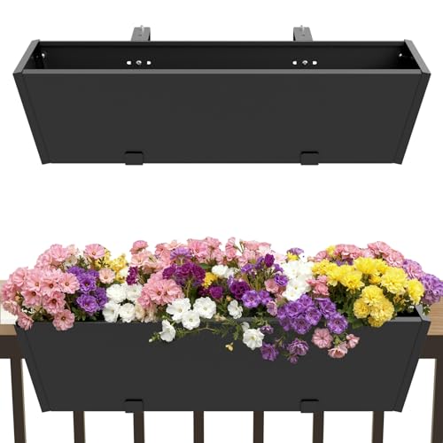 2 Pack 36 Inch Railing Planter Boxes, Heavy Duty Metal Hanging Planters with Adjustable Brackets, Outdoor Balcony Flower Box for Deck, Fence, Porch Railings - color: Black, size: 2PCS