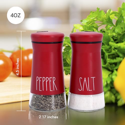 Red Salt and Pepper Shakers with Adjustable Pour Holes, Refillable Salt Shaker by Aelga, Ideal for Himalayan, Kosher, Black and White Pepper, Red Kitchen Accessories - color: Red