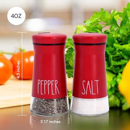 Red Salt and Pepper Shakers with Adjustable Pour Holes, Refillable Salt Shaker by Aelga, Ideal for Himalayan, Kosher, Black and White Pepper, Red Kitchen Accessories - color: Red