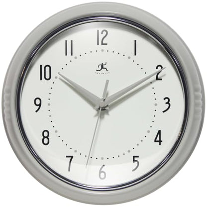 Infinity Instruments Retro Round Metal Wall Clock, Stone Grey, 9.5" - color: Stone Grey, size: 9.5 Inch
