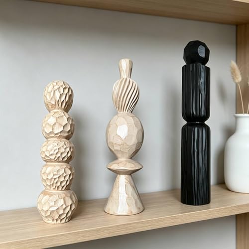 3 Pieces Geometric Resin Sculpture Minimalist Style Modern Tabletop Figurine Set Easy to Clean Abstract Statue for Bookshelf