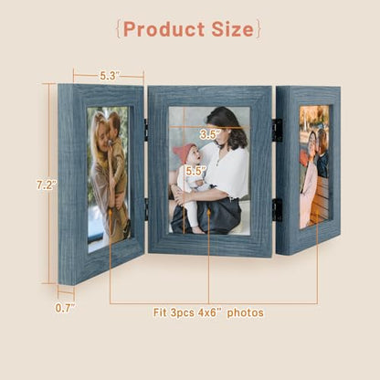 Golden State Art, 4x6 Triple Picture Frame Blue- Real Glass, 2 Pack | Trifold Photo Frame Vertical Display for Desktop - Three Folding Picture Collage - color: Blue, size: 4x6(2 Pack)
