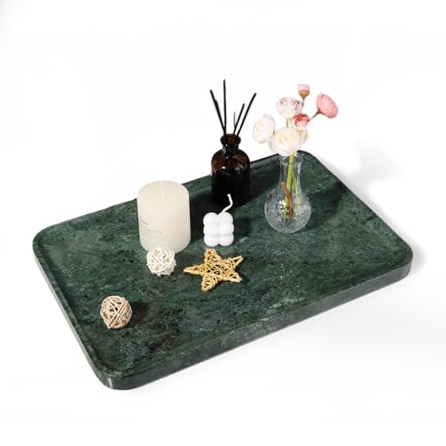 Marble Vanity Tray, 18in Stone for Bathroom Countertop, 17 3/4'' Oversized Dresser Decorative Organizer, Luxury Kitchen Serving Plate, Kitchen Sink Storage Tray, Perfume, Jewelry Holder(Green) - color: 18" Green