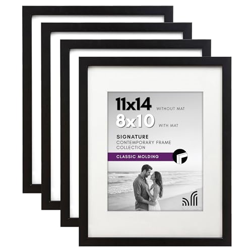 Americanflat 11x14 Picture Frame 4-Pack - Matted to 8x10 - Black | Engineered Wood construction, Shatter-resistant glass, hangs vertical or horizontal, sawtooth hangers included - color: Black, size: 11x14, style: 4 Pack