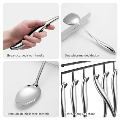 304 Stainless Steel Kitchen Utensils Set, 6 Pcs Long Metal Cooking Utensil with Spatula, Solid Spoon, Ladle, Skimmer, Spaghetti Spoon, Meat Fork, Dishwasher Safe - size: 6PCS-Silver-Style A