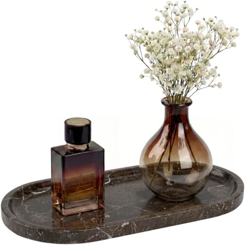 YKAJO Dark Emperador Oval Marble Tray, 11.8x5.9 Vanity Perfume Organizer | Honed natural stone; jewelry & trinket dish, ring & key holder, soap & candle catchall; bath counter, dresser, coffee table - color: Dark Emperador, size: 11.8" x 5.9" x 0.6"