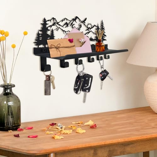 Deer Metal Key and Mail Holder for Wall, Key Holder Wall Mount with Shelf, Key Rack, Key Hooks for Living Room, Hallway, Office - size: Small, style: Deer with Shelf
