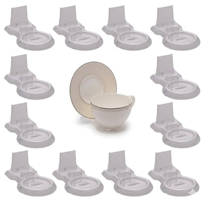 HOHIYA 12 Pack Acrylic Teacup Stand Stackable Cup & Saucer Holder Clear | Clear stackable acrylic stands organize and display teacups, coffee mugs and saucers in cabinets or shelves.