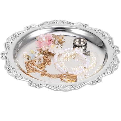 Luxshiny 2 Pcs Elegant Iron Serving Tray Decorative Dessert Serving Platter for Snacks Fruit Jewelry Display Party Wedding Home Table Decor