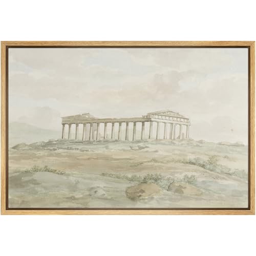 SIGNFORD Framed Canvas Print Wall Art Set Watercolor Parthenon Ruins Classical Greek Architecture Illustrations Modern Art Country Landscape for Living Room, Bedroom, Office - 16"x24" Natural - color: B15-2508-m07, size: 24"L x 16"W