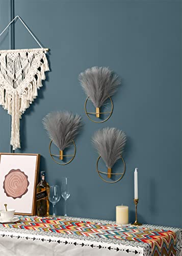 Pretty Jolly Boho Wall Decor, Wall-Mounted Metal Art, Hanging Artificial Pampas Display, Living Room, Bedroom, Bathroom, Diningroom, Fake Faux Plant 2 Pack Black Brown | Morden Artificial Greenery Display，2 Pack Coffee Hanging Planter For Living Room, Bed