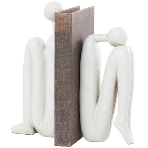 Deco 79 Polystone People Decorative Bookends Non Skid Bookends, Set of 2 Office Bookends4 W, 9" H, White