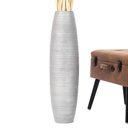 Leewadee Large Silver Home Decor Floor Vase – Wooden 28 inches Tall Farmhouse Decor Flower Holder for Fake Plant and Pampas Grass | Decorative Vase for Living Room, for Branches & Dried Herbs. Stronger than ceramic, without water. Bohemian - color: Silver