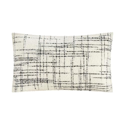 THE-TINOART Luxury Boucle Jacquard Plaid Pillow Cover - White Black Decorative Throw Pillow Case for Sofa Backrest and Bed, Premium Scandinavian Home Decor, 12x20 Inches - color: Black Plaid, size: 20" x 12" (Pack of 1)