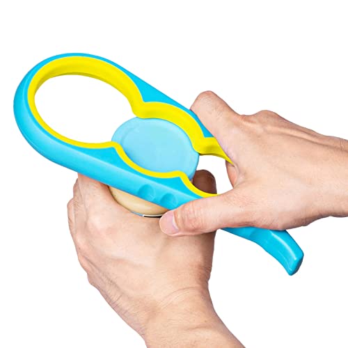 Bloss Jar Opener Bottle Opener for Seniors, Weak Hands and Arthritis, Blue | Anti-Slip Rubber Strip Inside,Eight Sizes of Circular Openings,Cap and Bottle Great Kitchen Gadgets,Useful Gifts for Elderly - color: Blue Yellow