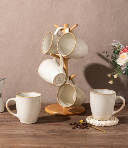 GBhome 12OZ Coffee Mugs Set of 4, Stoneware Coffee Mugs Set, Dishwasher & Microwave Safe - color: Almond Cream, size: Set of 4