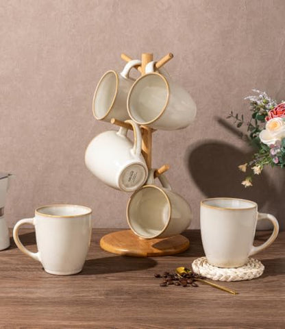 GBhome 12OZ Coffee Mugs Set of 4, Stoneware Coffee Mugs Set, Dishwasher & Microwave Safe - color: Almond Cream, size: Set of 4