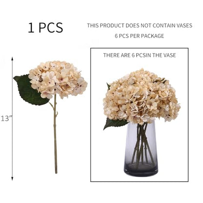 Kimura's Cabin 6pcs Hydrangea Artificiales Flowers Faux Hydrangeas,Cream | Silk Fake Hydrangea with Stems,Wedding Party Bouquets Arrangements,Autumn Home Table Centerpieces,Farmhouse Garden Decor - color: Beige