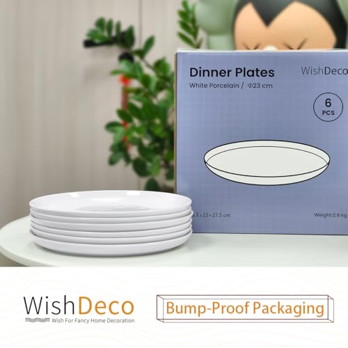 White Dinner Plates Set of 6, Porcelain Salad Plates 9 Inch, Modern Kitchen Plate, Round Serving Dishes, Microwave and Dishwasher Safe, Scratch Resistant, Smooth Glaze - color: White 9 inch