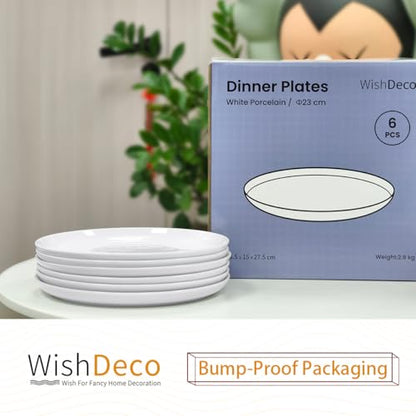 White Dinner Plates Set of 6, Porcelain Salad Plates 9 Inch, Modern Kitchen Plate, Round Serving Dishes, Microwave and Dishwasher Safe, Scratch Resistant, Smooth Glaze - color: White 9 inch