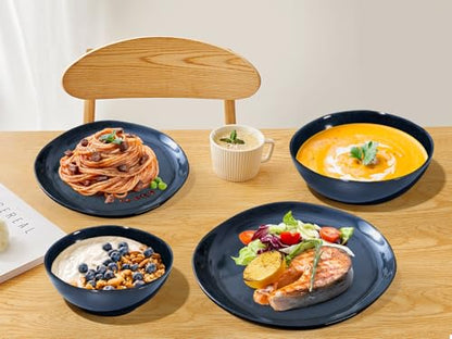 Herogo 12pcs Stoneware Dinnerware Sets for 4, Irregular Handmade Dinner Plates and Bowls, Kitchen Dining Dish Dishware Set, Microwave & Dishwasher Safe,Starry Blue - color: Starry Blue, size: 4 Set (12pcs)