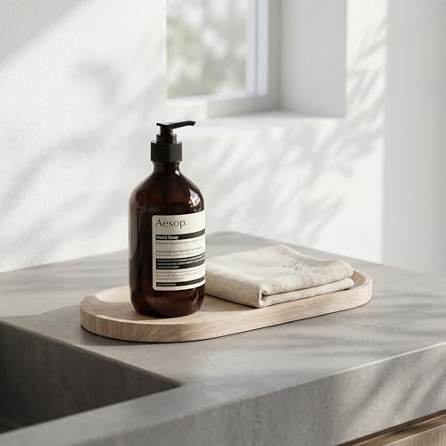 YKAJO Wooden Vein Beige Oval Marble Tray, 11.8x5.9 Perfume Organizer Dish | Honed natural stone; jewelry & trinket dish, ring & key holder, soap & candle catchall; bath counter, dresser, coffee table - color: Wooden Vein Beige, size: 11.8" x 5.9" x 0.6"