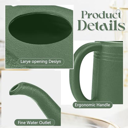 Hand Plastic Watering Can for Home Plant Garden - with Long Stem - 1/4 Gallon - Green - color: Green