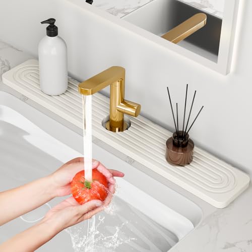24'' Longer Stone Faucet Mat for Kitchen Sink [Super Absorbent, 30s Quick Drying] Water Absorbing Stone Tray for Sink Stone Mat for Kitchen Sink Stone Quick Dry Around Faucet Diatomite Stone Sink Tray - color: White, size: 23.7" x 4"