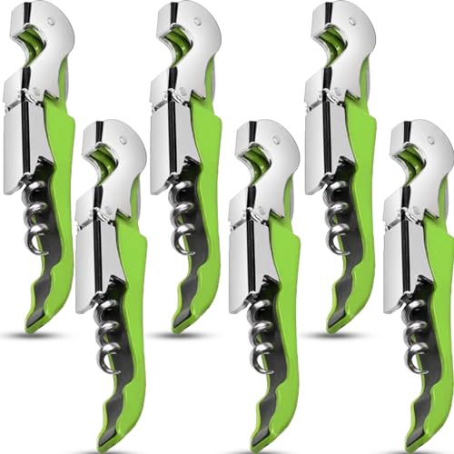 6 Pieces wine key wine opener Professional Waiter Corkscrews Stainless bottle opener Fold Serrated Foil Cutter Key for Family, Company Party,Bars,Restaurants(green) - color: Green, size: 6