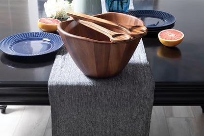 Lipper International Acacia Large Wave Bowl with Servers, 162.31 fl.oz.,Brown