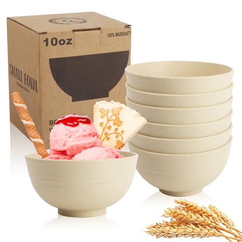 Small Wheat Straw Bowls Sets of 6, Microwave Safe Dessert Bowls 10oz | Small Bowls for Kids Dishwasher Safe, Alternative Handy Plastic Bowls Reusable, Mini Bowls for Snack,Yogurt,Ice Cream, Beige - color: Beige, size: 10oz