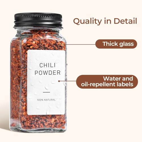 ComSaf Glass Spice Jars with with Labels 4 oz 6 Pack Small Square | Empty Containers, Seasoning Herb Powder, Salt Pepper Chili, Spice Rack Organization, Kitchen Cabinet Storage, Funnel Included - color: 4oz*6 Metal Lids