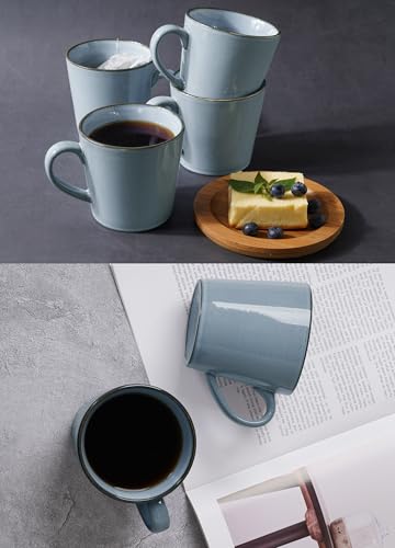 famiware Coffee Mug Set of 4, Annecy 14 oz Ceramic Cups Set with Handle | Stoneware Coffee Cup Set, Microwavable and Dishwasherable Stoneware, Drinkware Set for Tea, Latte, Cappuccino, Reactive Blue - color: Reactive Blue, size: Annecy